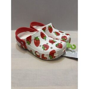 NEW Crocs Kids Youth Classic Fresh Fruit Strawberry Clogs Size J2 White Red NWT